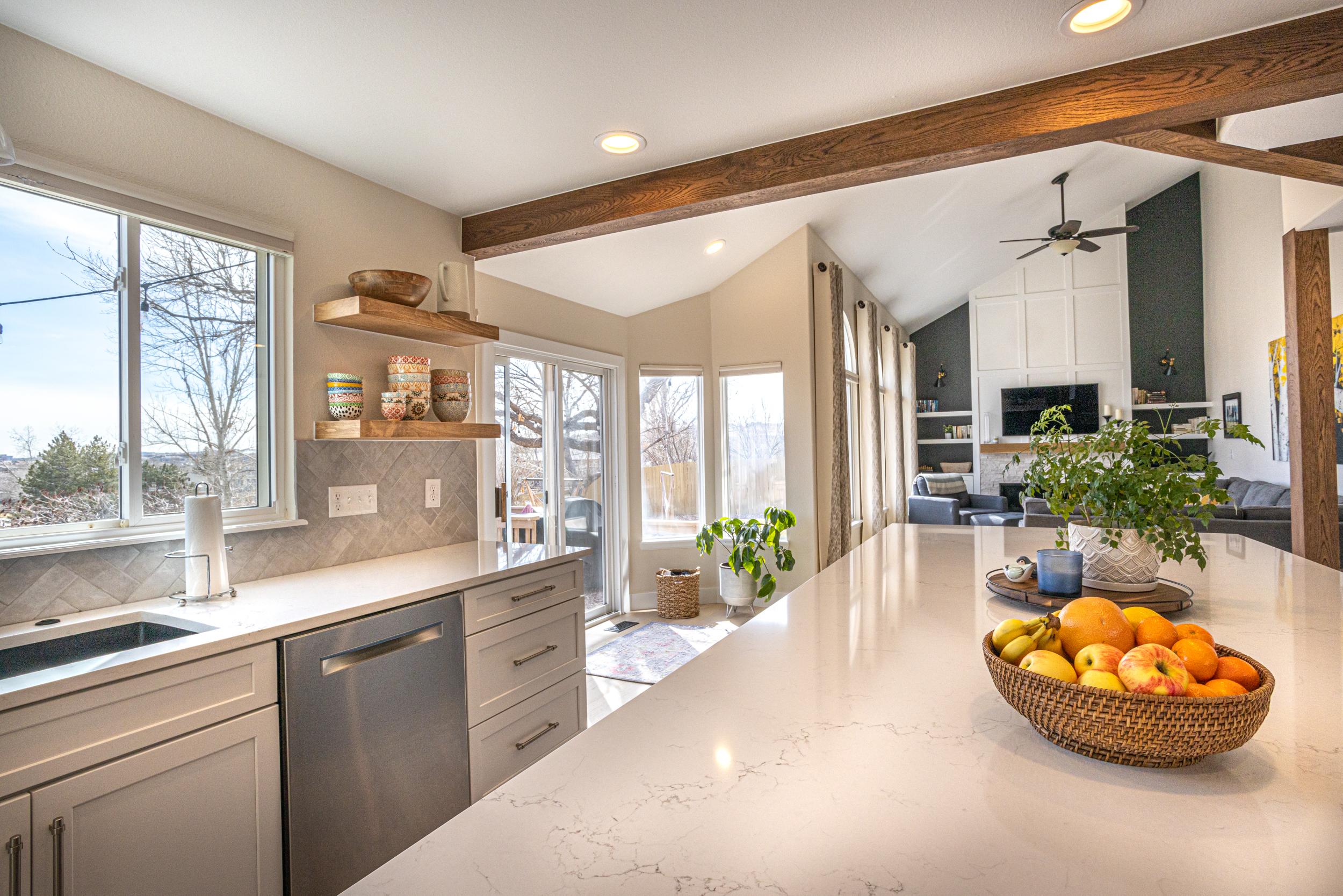 Modern kitchen with stainless steel appliances and island